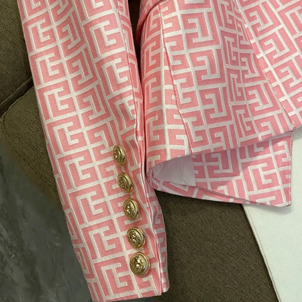Pink Patterned Double-Breasted Blazer - Picture 4 of 7